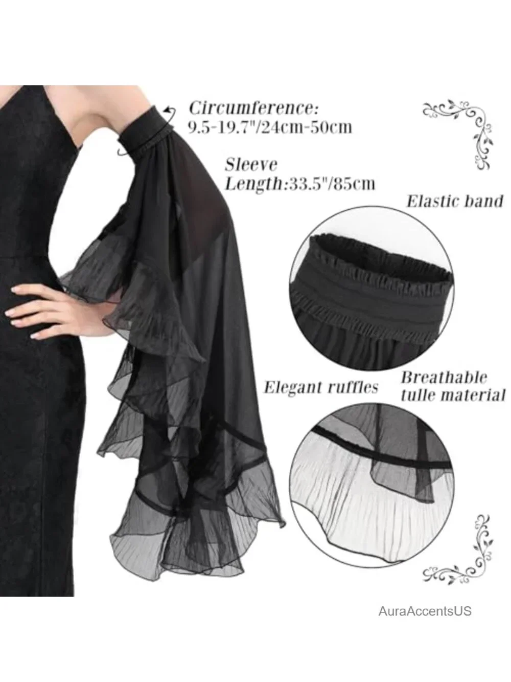 Gothic Tulle Detachable Sleeve Lace Arm Band Gloves